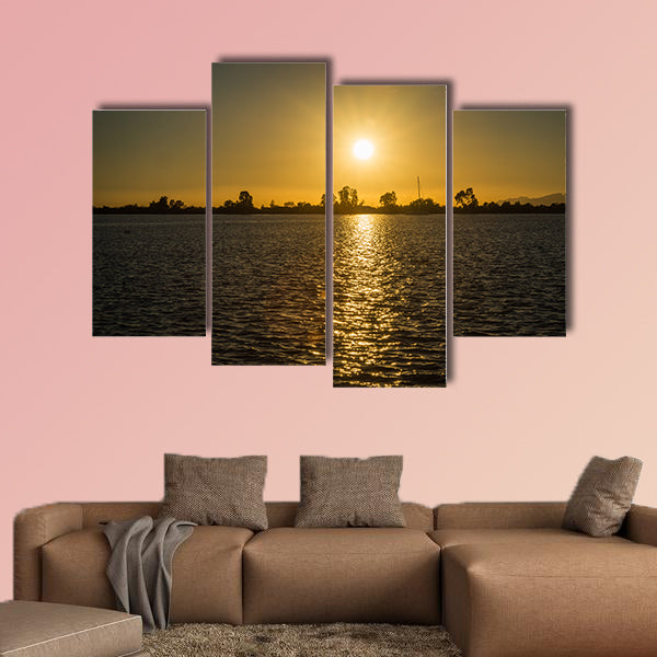 Sunset on the lakes of Messologgi, Greece multi panel canvas wall art