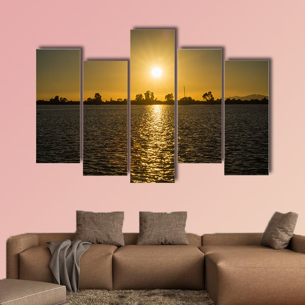 Sunset on the lakes of Messologgi, Greece multi panel canvas wall art