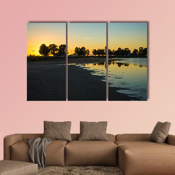 The Sunset at the lakes of Messologgi in the Greece multi panel canvas wall art