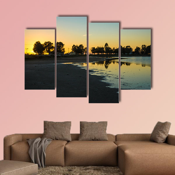 The Sunset at the lakes of Messologgi in the Greece multi panel canvas wall art