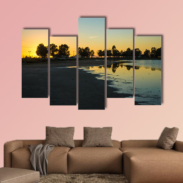 The Sunset at the lakes of Messologgi in the Greece multi panel canvas wall art