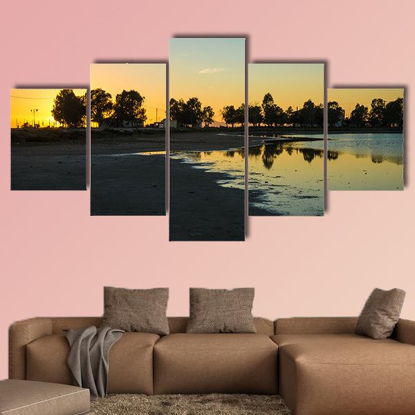 The Sunset at the lakes of Messologgi in the Greece multi panel canvas wall art