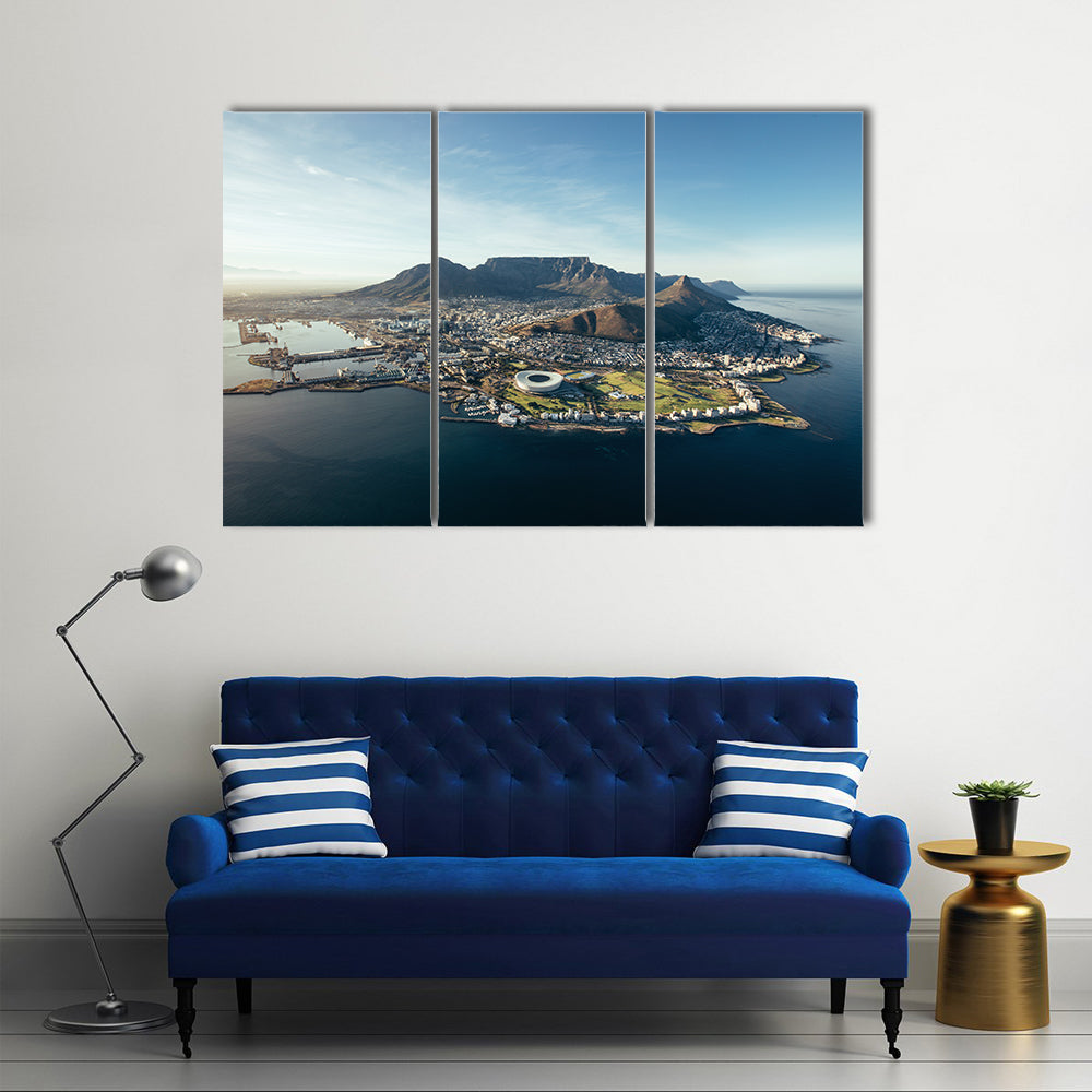 Aerial coastal view of Cape Town city with table mountain, South Africa Multi panel canvas wall art