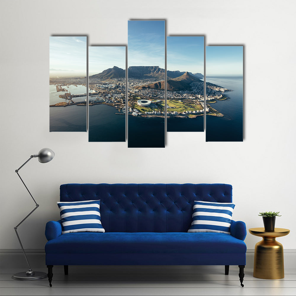 Aerial coastal view of Cape Town city with table mountain, South Africa Multi panel canvas wall art