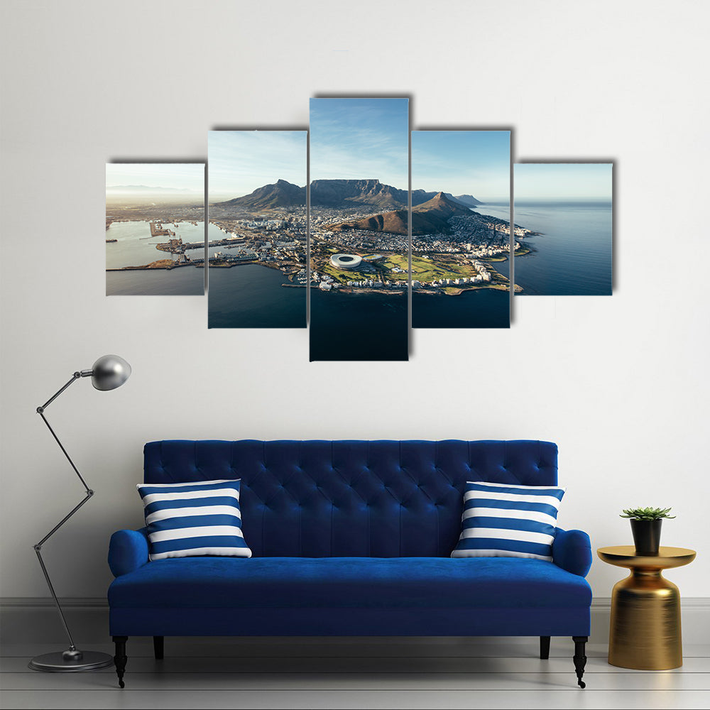 Aerial coastal view of Cape Town city with table mountain, South Africa Multi panel canvas wall art