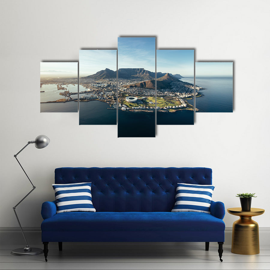 Aerial coastal view of Cape Town city with table mountain, South Africa Multi panel canvas wall art