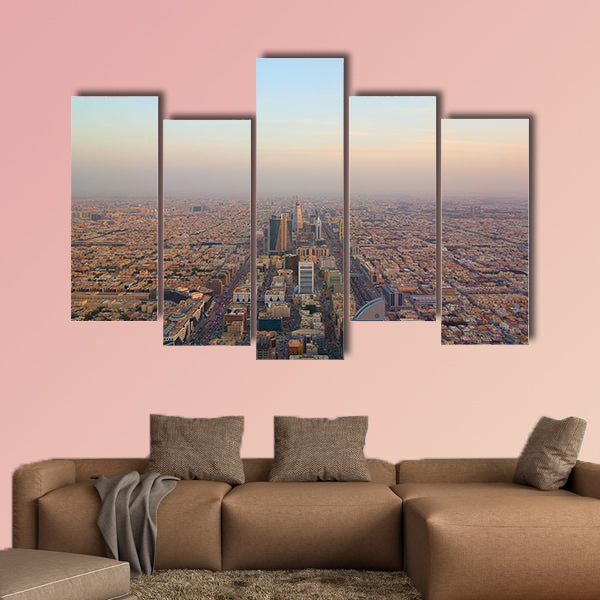 Aerial view of Riyadh downtown in Riyadh, Saudi Arabia multi panel canvas wall art