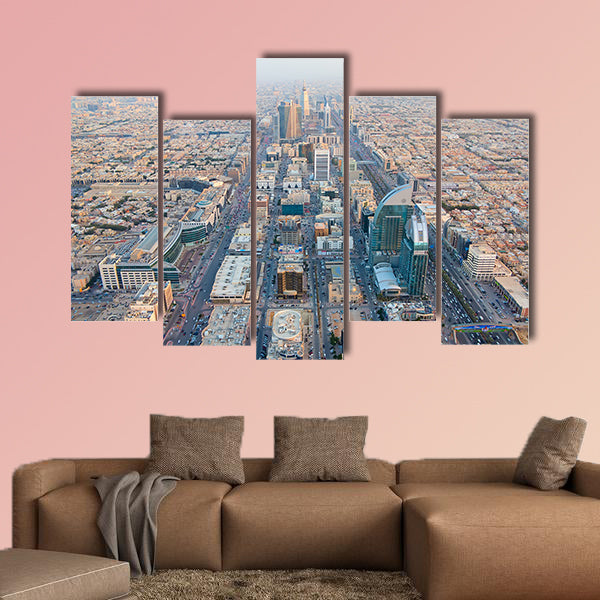 Aerial view of Riyadh downtown in Riyadh, Saudi Arabia multi panel canvas wall art