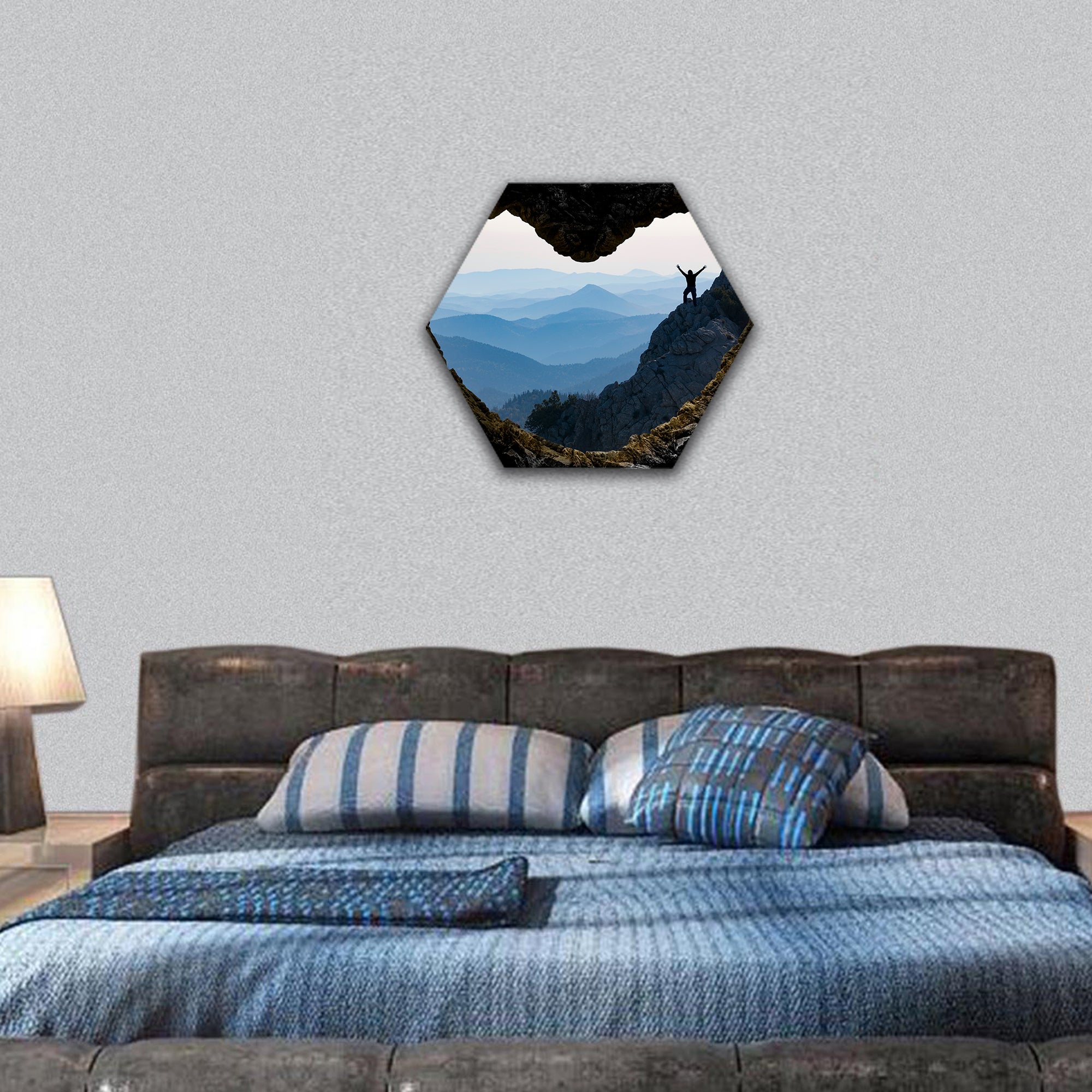 successful climb happiness hexagonal canvas wall art