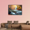 Beautiful waterfall at Mountain River in colorful autumn forest multi panel canvas wall art