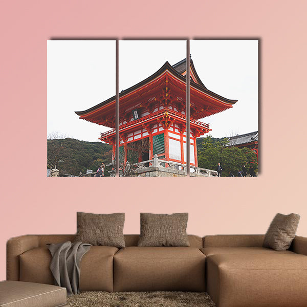 Tourists walk on a street around Kiyomizu Temple Multi panel canvas wall art