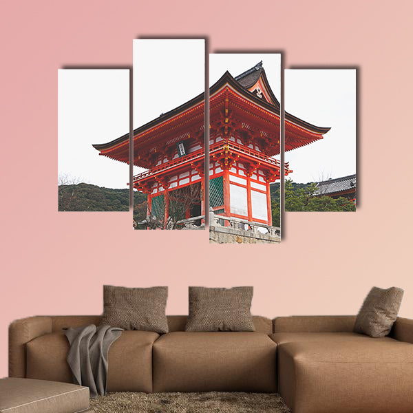 Tourists walk on a street around Kiyomizu Temple Multi panel canvas wall art
