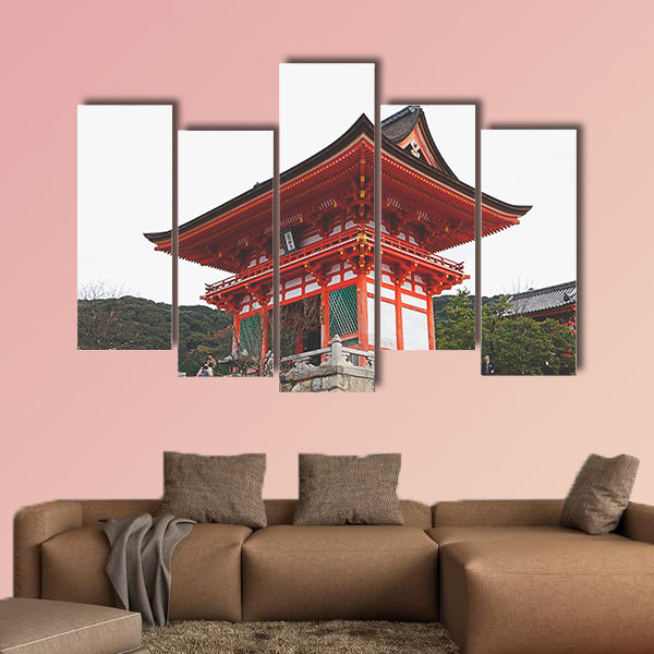 Tourists walk on a street around Kiyomizu Temple Multi panel canvas wall art