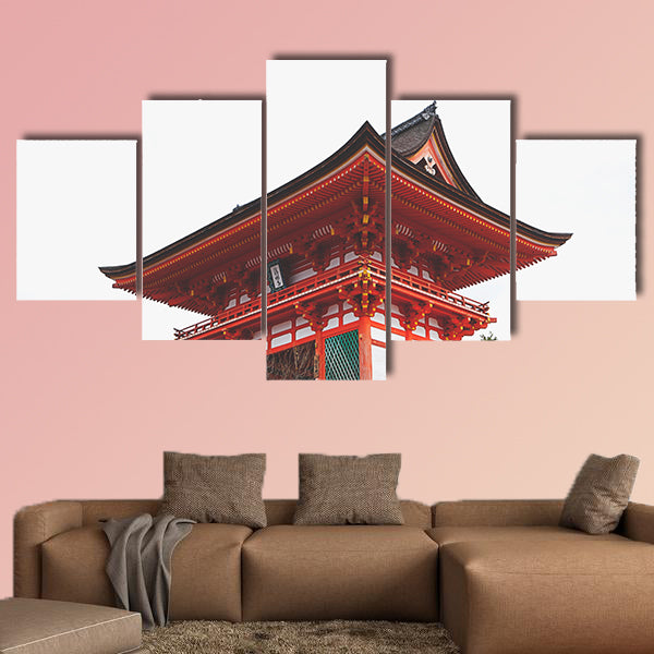 Tourists walk on a street around Kiyomizu Temple Multi panel canvas wall art