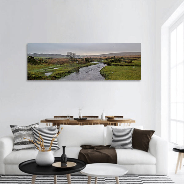 High stream river on Dartmoor, England UK panoramic canvas wall art
