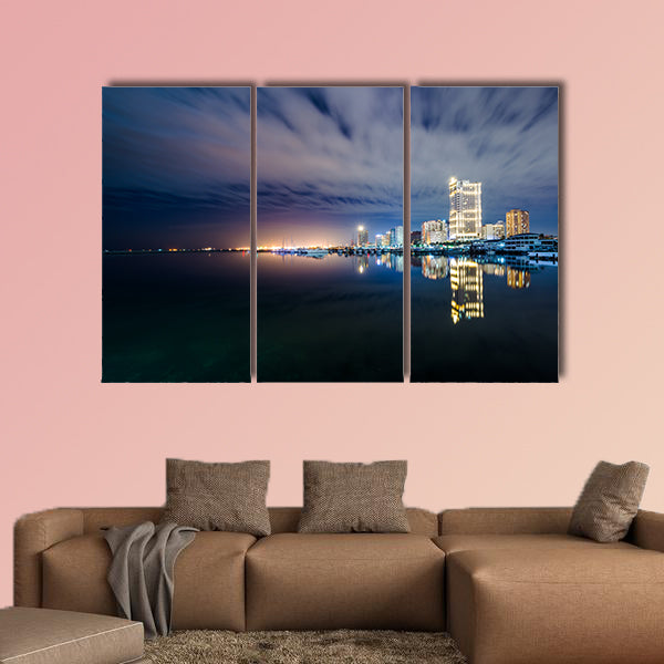 Manila Bay at night, seen from Harbour Square, in the Philippines multi panel canvas wall art