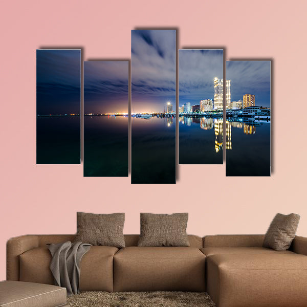 Manila Bay at night, seen from Harbour Square, in the Philippines multi panel canvas wall art