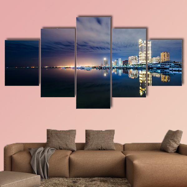 Manila Bay at night, seen from Harbour Square, in the Philippines multi panel canvas wall art