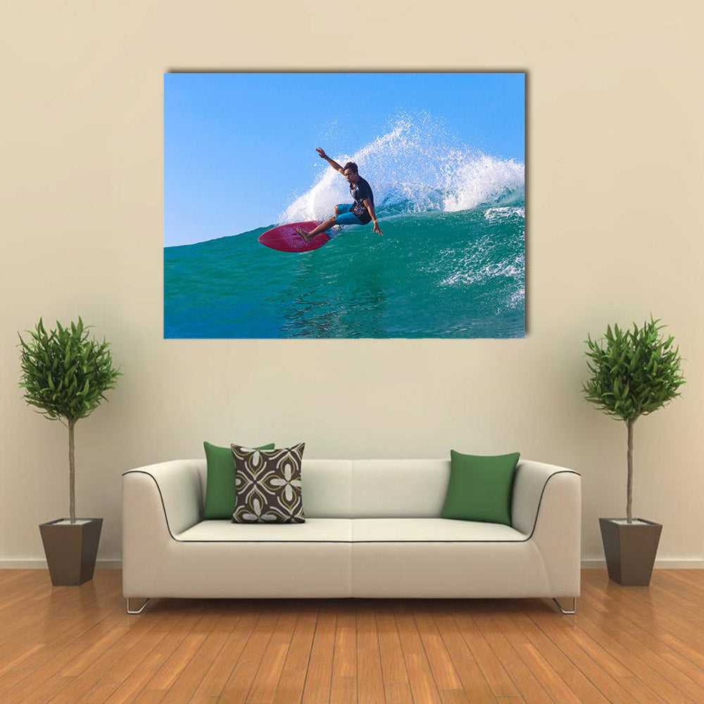 Surfer on Amazing Blue Wave, Bali island Multi panel canvas wall art