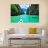 Boat trip in blue lagoon, Palawan, Philippines multi panel canvas wall art