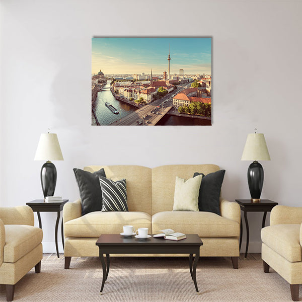 Aerial view of Berlin skyline with famous TV tower and Spree river Multi panel canvas wall art