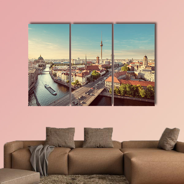 Aerial view of Berlin skyline with famous TV tower and Spree wall art