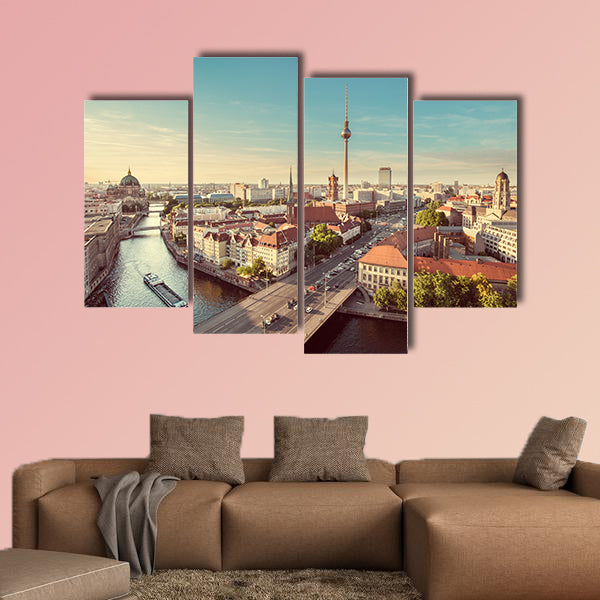 Aerial view of Berlin skyline with famous TV tower and Spree wall art