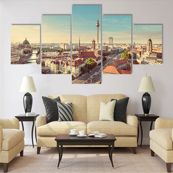 Aerial view of Berlin skyline with famous TV tower Multi Panel Canvas Wall Art