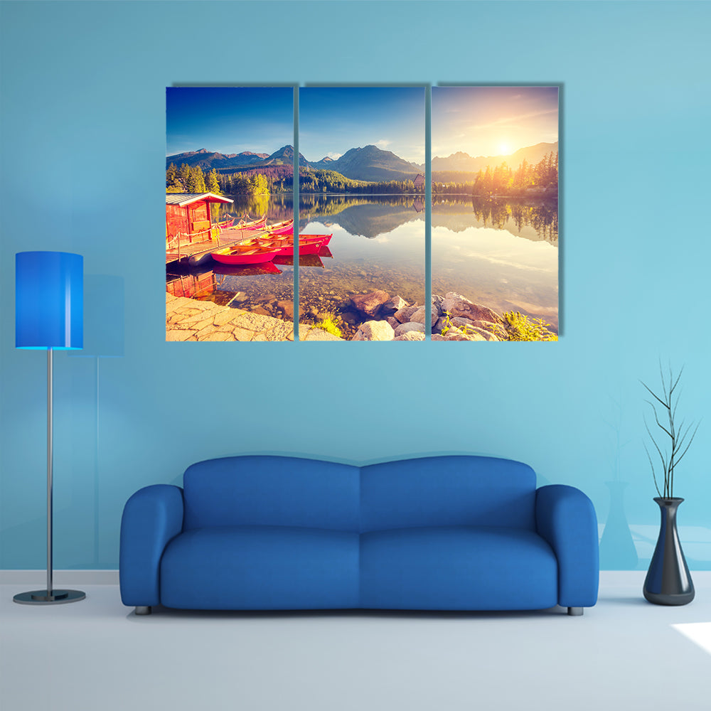 The fantastic mountain lake in National Park High Tatra, Slovakia Multi Panel Canvas Wall Art