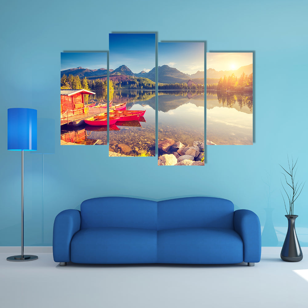 The fantastic mountain lake in National Park High Tatra, Slovakia Multi Panel Canvas Wall Art