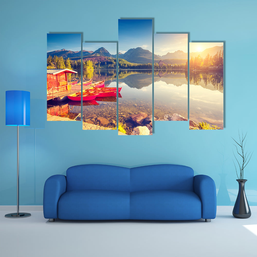 The fantastic mountain lake in National Park High Tatra, Slovakia Multi Panel Canvas Wall Art