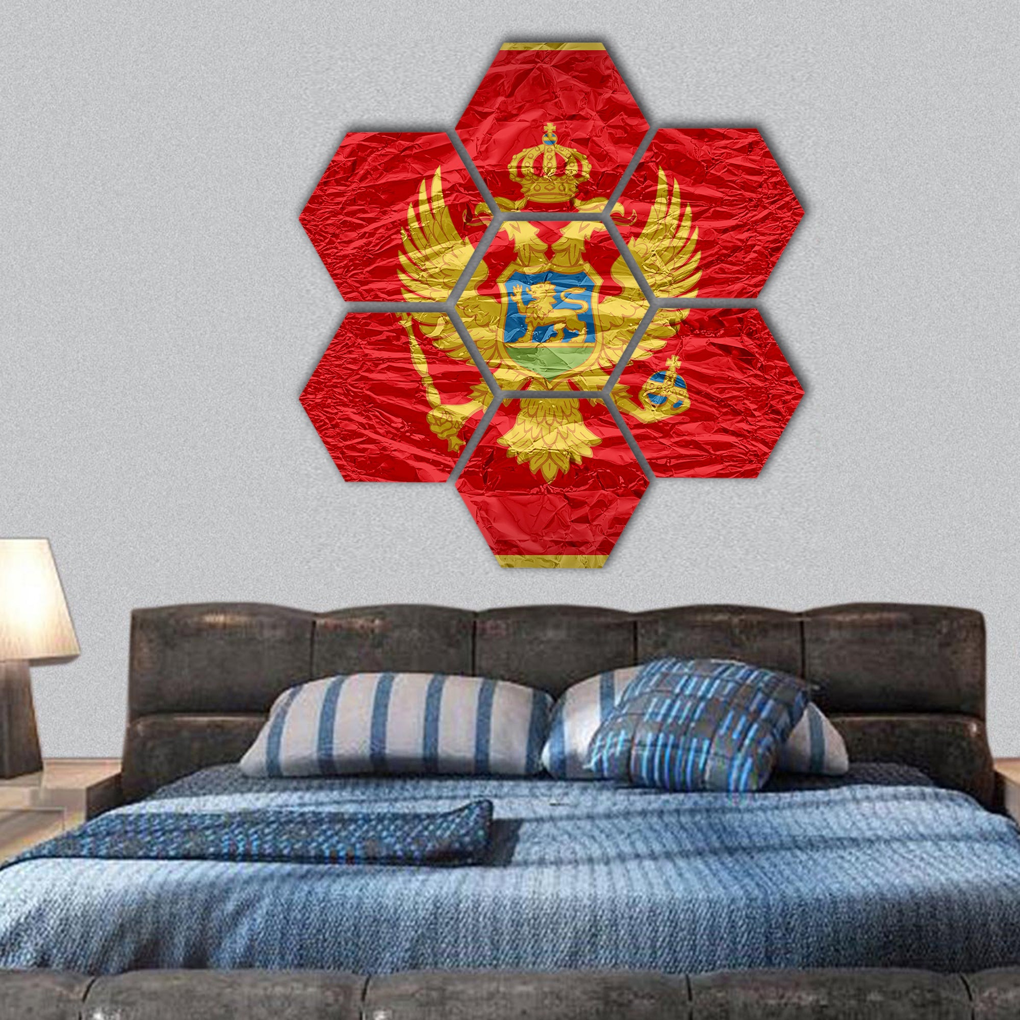 Montenegro flag hexagonal canvas wall art