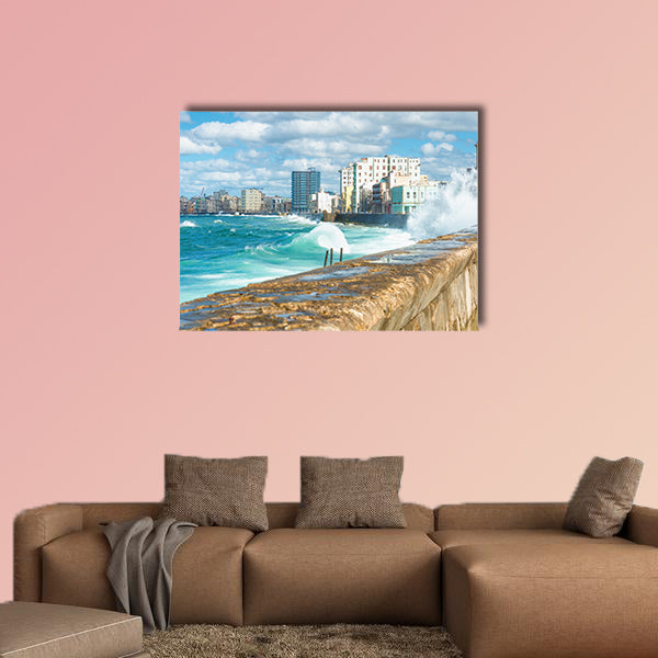 The Havana skyline with big sea waves multi panel canvas wall art