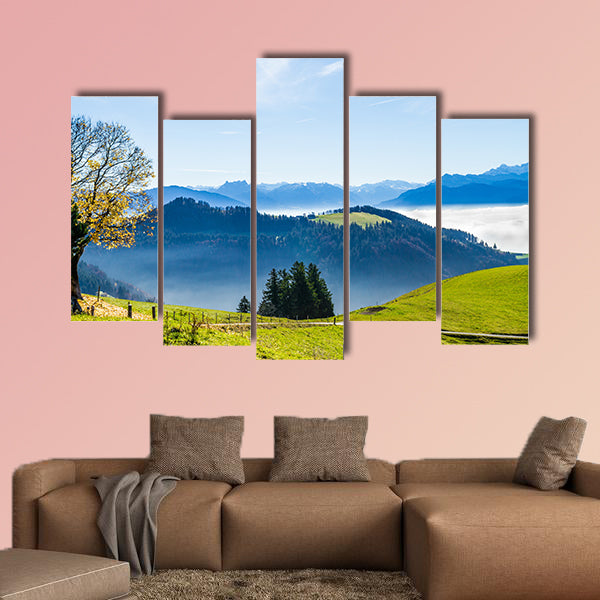 Unique panoramic skyline cloudscape view of Swiss Alps wall art