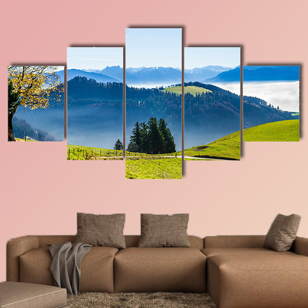 Unique panoramic skyline cloudscape view of Swiss Alps wall art