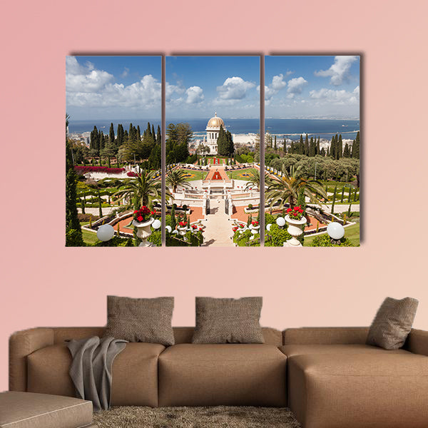 Top view of the Bahai Garden and Haifa, Israel multi panel canvas wall art
