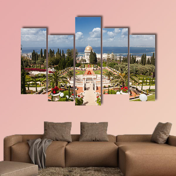 Top view of the Bahai Garden and Haifa, Israel multi panel canvas wall art