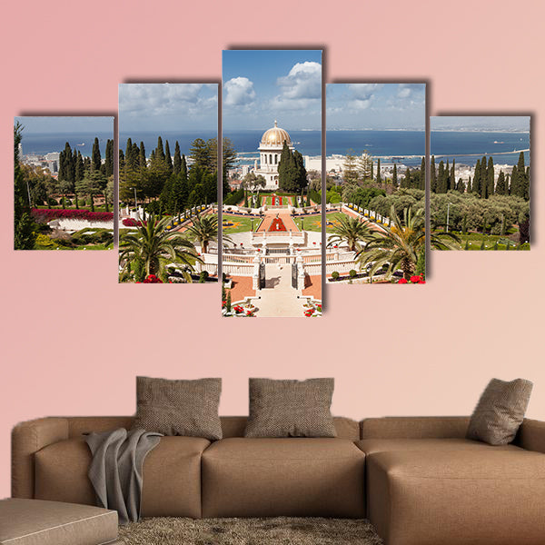 Top view of the Bahai Garden and Haifa, Israel multi panel canvas wall art