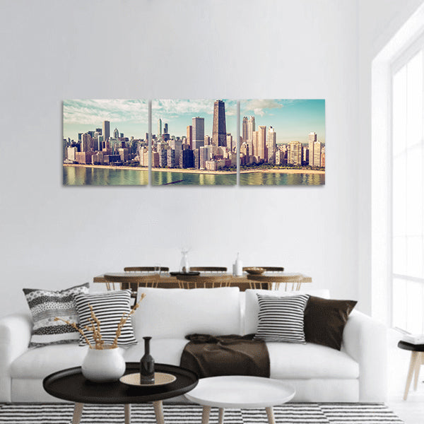 Chicago Skyline aerial view skyscrapers bythe beach Panoramic Canvas Wall Art