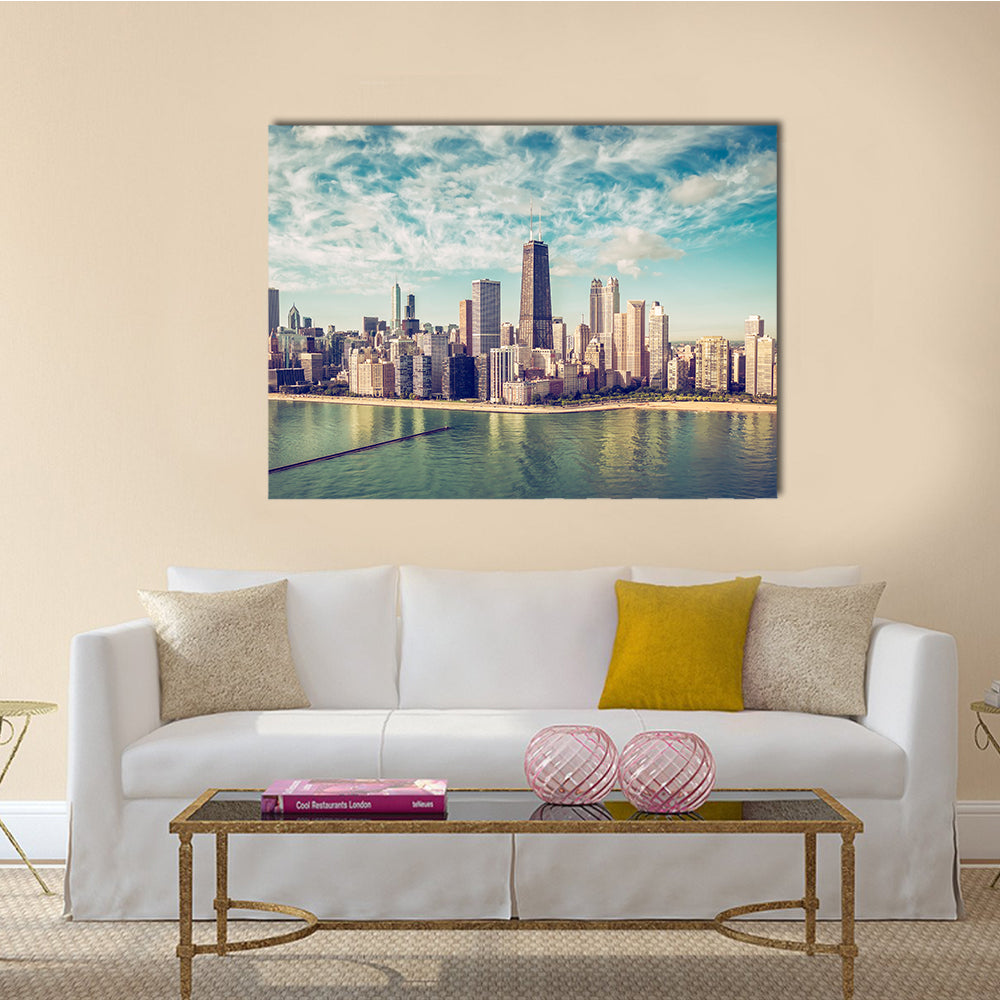 The Chicago Skyline Aerial View Skyscrapers Byte Beach Multi Panel Canvas Wall Art