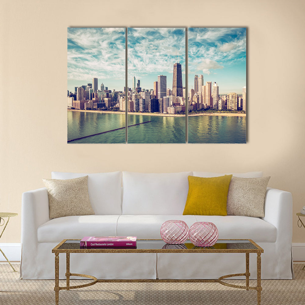The Chicago Skyline Aerial View Skyscrapers Byte Beach Multi Panel Canvas Wall Art