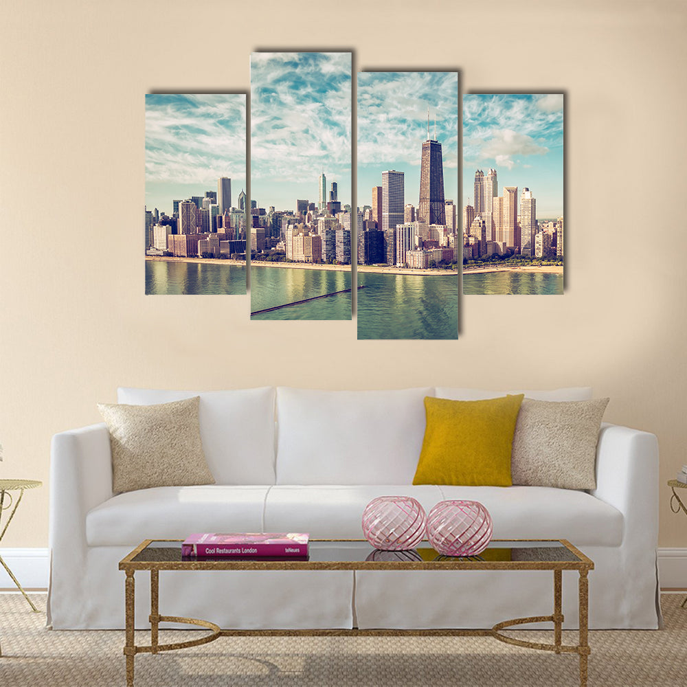 The Chicago Skyline Aerial View Skyscrapers Byte Beach Multi Panel Canvas Wall Art