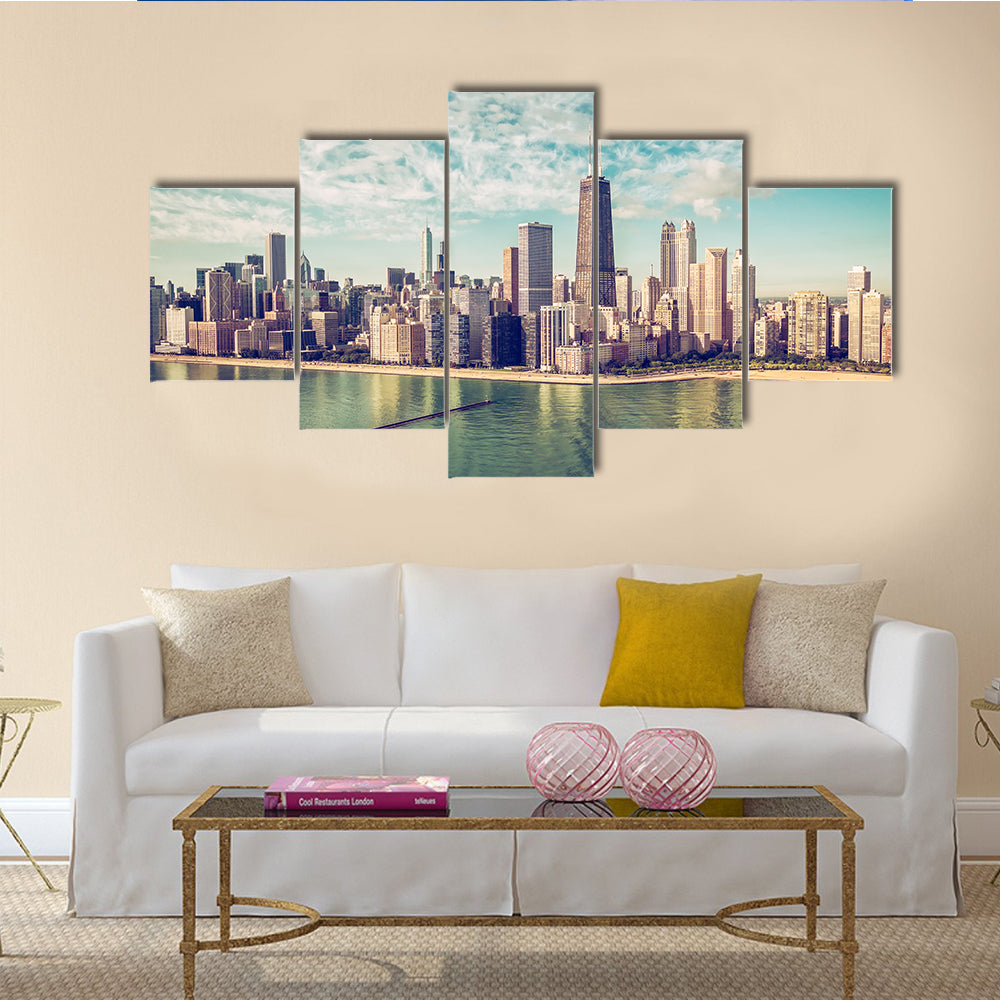 The Chicago Skyline Aerial View Skyscrapers Byte Beach Multi Panel Canvas Wall Art