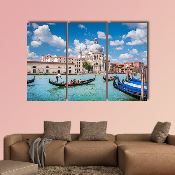 Beautiful view of traditional Gondolas on Canal Grande multi panel canvas wall art