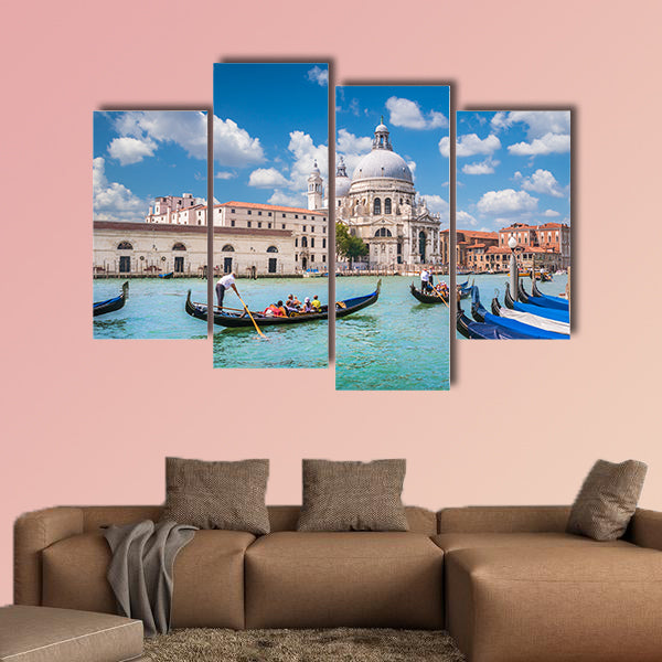 Beautiful view of traditional Gondolas on Canal Grande multi panel canvas wall art
