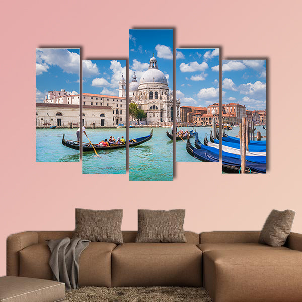 Beautiful view of traditional Gondolas on Canal Grande multi panel canvas wall art