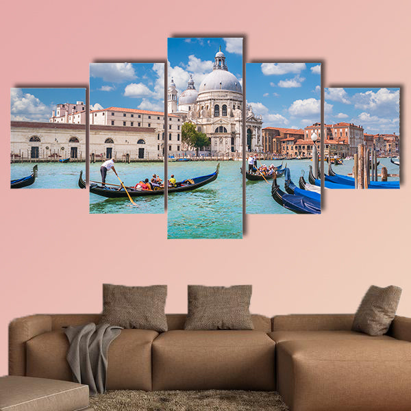 Beautiful view of traditional Gondolas on Canal Grande multi panel canvas wall art