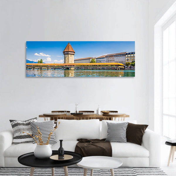 Historic city center of Lucerne with famous Chapel Bridge Panoramic Canvas Wall Art
