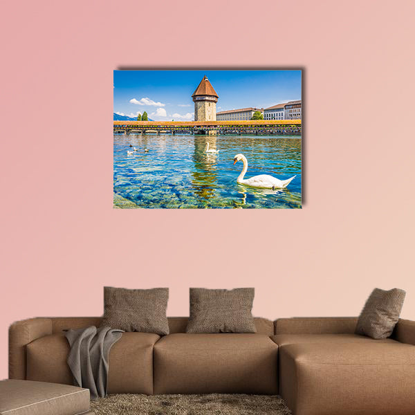 Historic city center of Lucerne with famous Chapel Bridge multi panel canvas wall art