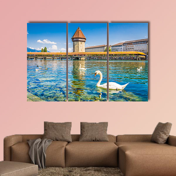 Historic city center of Lucerne with famous Chapel Bridge multi panel canvas wall art